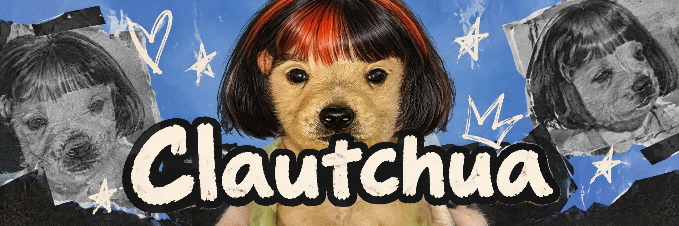 Clautchua illustrated blue collage banner
